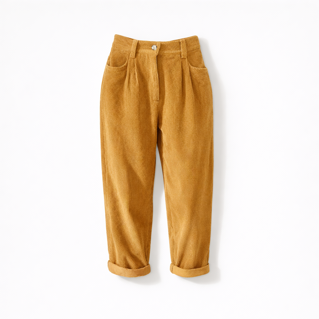 Pantalon femme en velours côtelé taille haute coupe droite pour l’automne