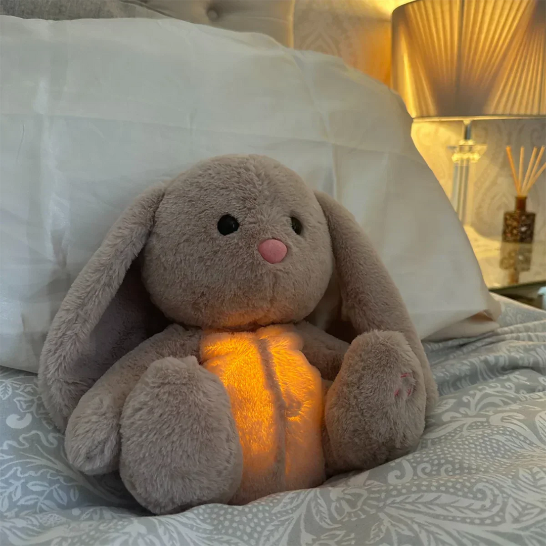 Soothing plush rabbit in soft fabric with a breathing motion for autumn