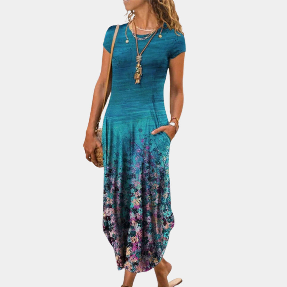 Cypriane | Elegant and lightweight maxi dress with modern abstract print for women