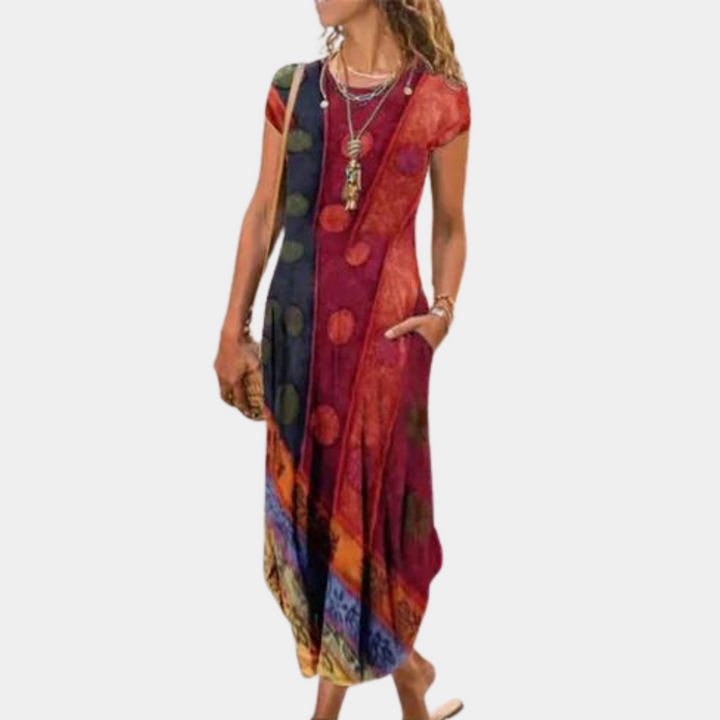 Cypriane | Elegant and lightweight maxi dress with modern abstract print for women