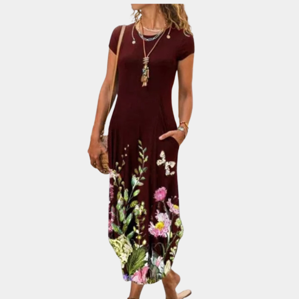 Cypriane | Elegant and lightweight maxi dress with modern abstract print for women