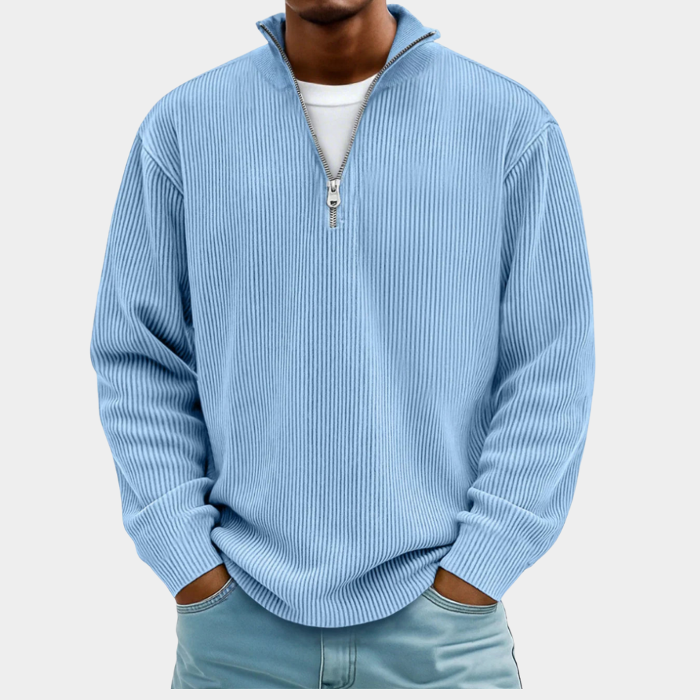 Pull homme à col zippé en maille côtelée pour l’automne
