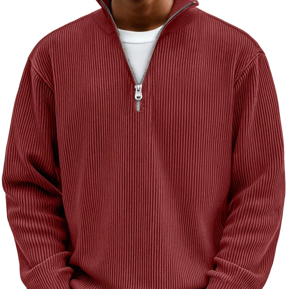 Pull homme à col zippé en maille côtelée pour l’automne