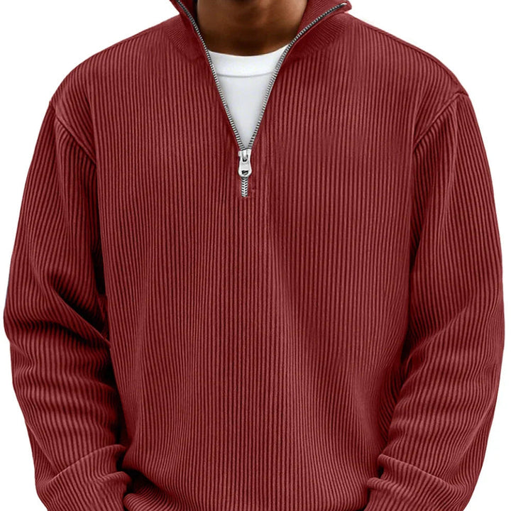 Pull homme à col zippé en maille côtelée pour l’automne