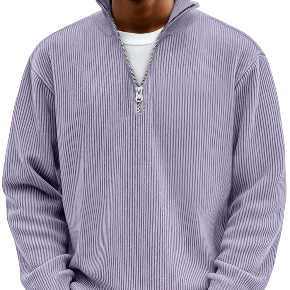 Pull homme à col zippé en maille côtelée pour l’automne