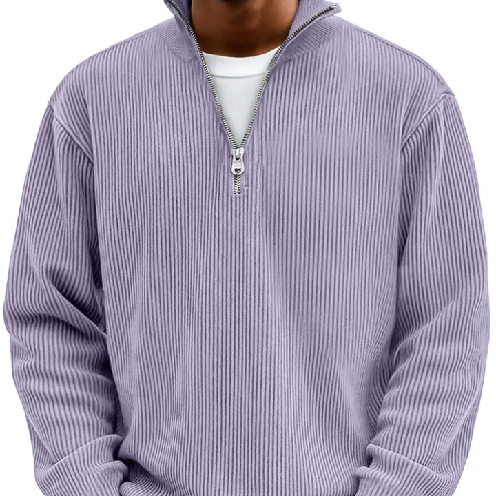 Pull homme à col zippé en maille côtelée pour l’automne