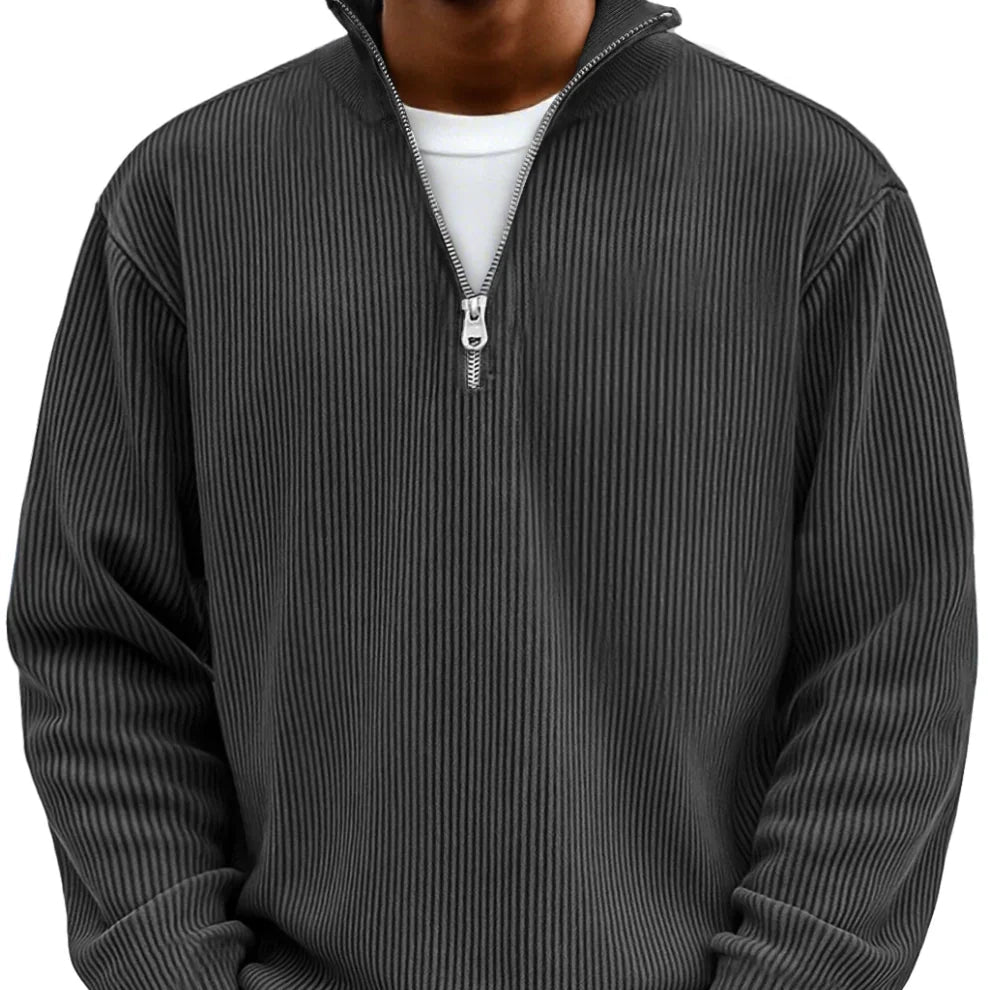 Pull homme à col zippé en maille côtelée pour l’automne