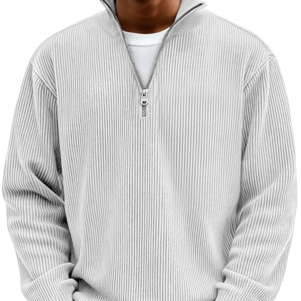 Pull homme à col zippé en maille côtelée pour l’automne