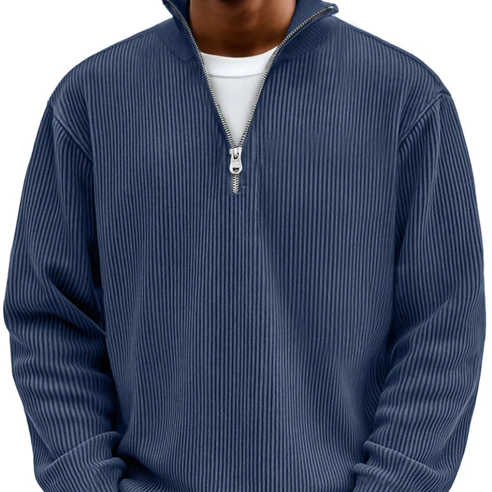 Pull homme à col zippé en maille côtelée pour l’automne