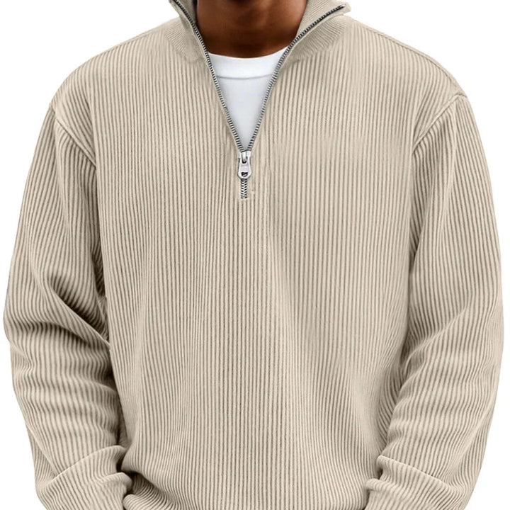 Pull homme à col zippé en maille côtelée pour l’automne