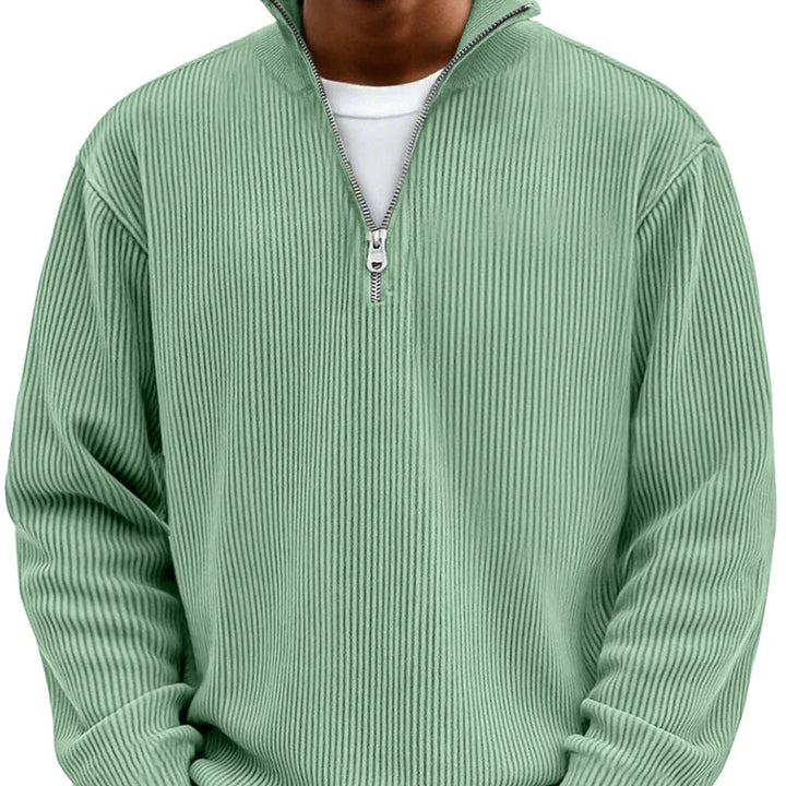 Pull homme à col zippé en maille côtelée pour l’automne