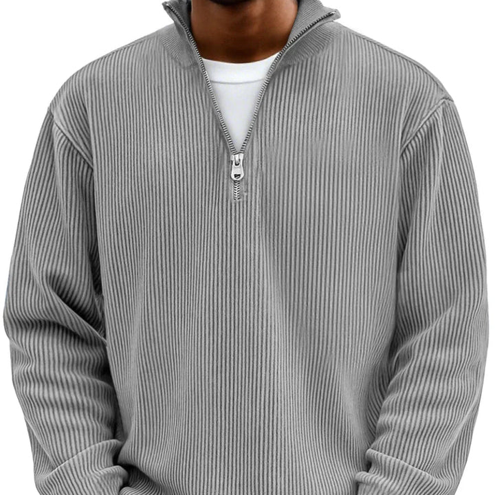 Pull homme à col zippé en maille côtelée pour l’automne