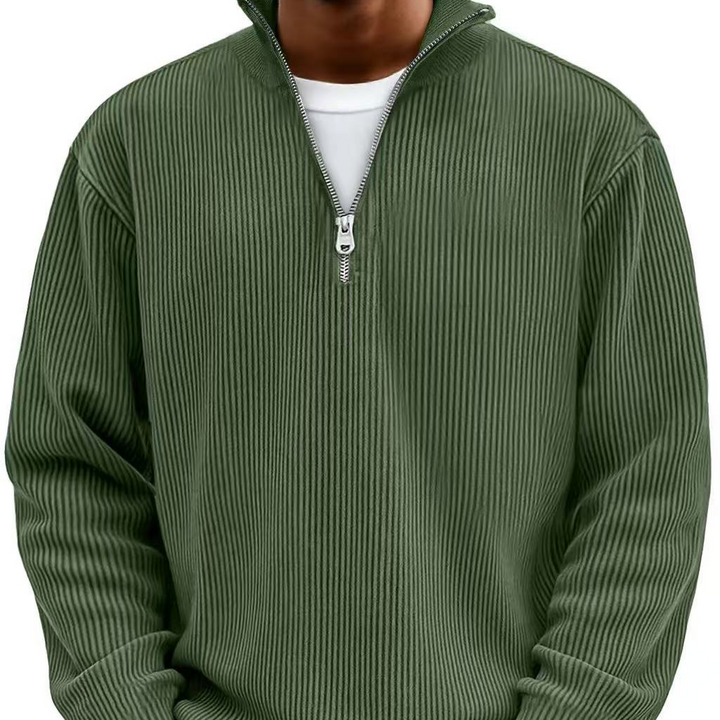 Pull homme à col zippé en maille côtelée pour l’automne