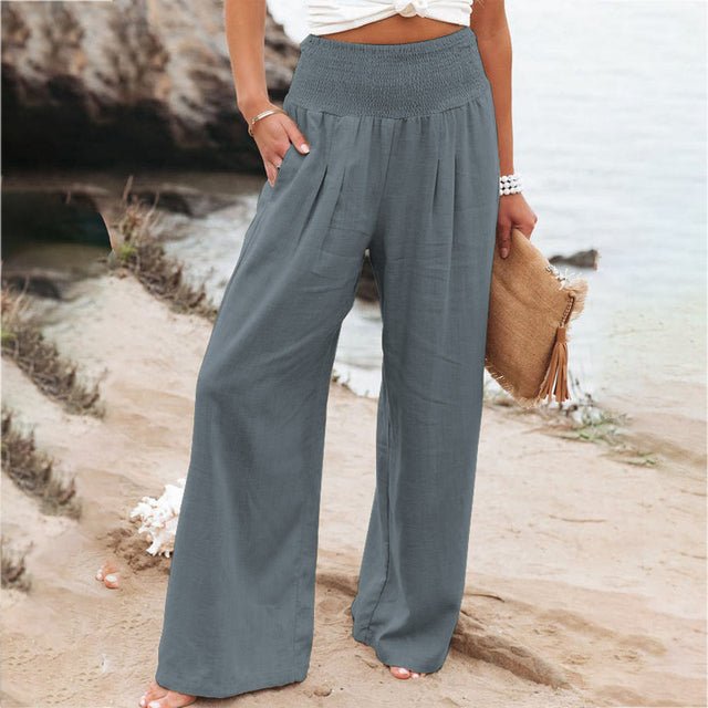Pantalon d'été léger et confortable avec taille froncé pour un look décontracté.