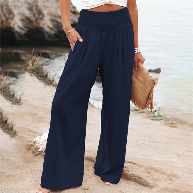 Pantalon d'été léger et confortable avec taille froncé pour un look décontracté.