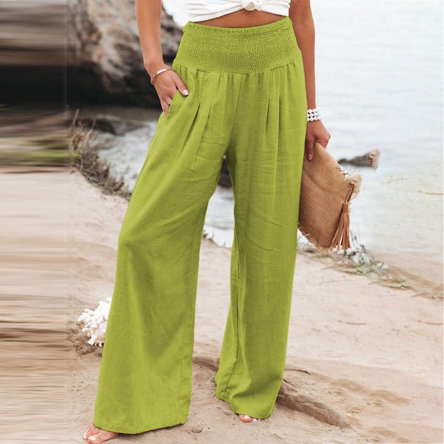Pantalon d'été léger et confortable avec taille froncé pour un look décontracté.