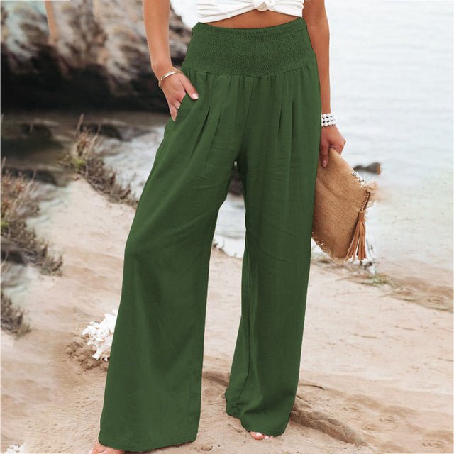 Pantalon d'été léger et confortable avec taille froncé pour un look décontracté.