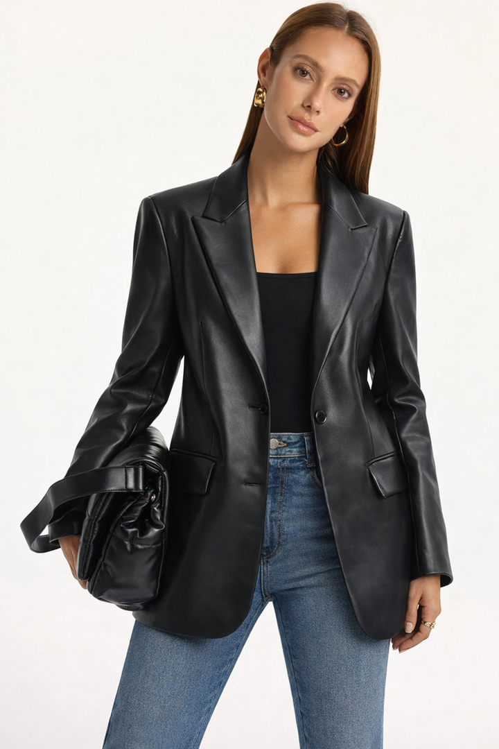 Blazer en simili cuir pour femme coupe structurée élégante veste mi-saison d’automne