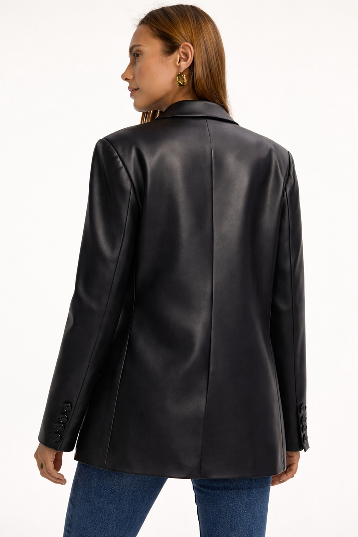 Blazer en simili cuir pour femme coupe structurée élégante veste mi-saison d’automne