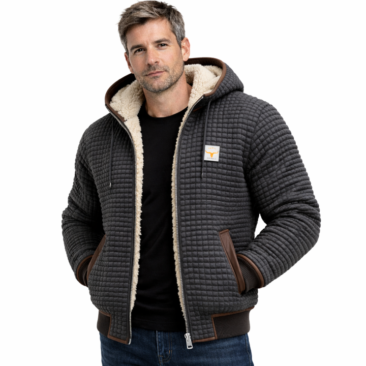 Men's hooded quilted jacket, warm for winter, with synthetic padding