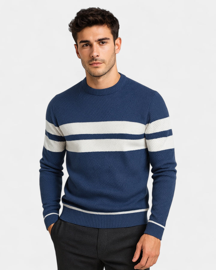 Pull homme en coton rayé à col rond, coupe slim, pour l’automne