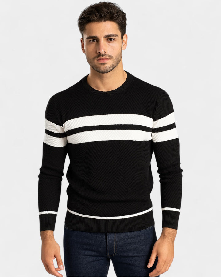 Pull homme en coton rayé à col rond, coupe slim, pour l’automne