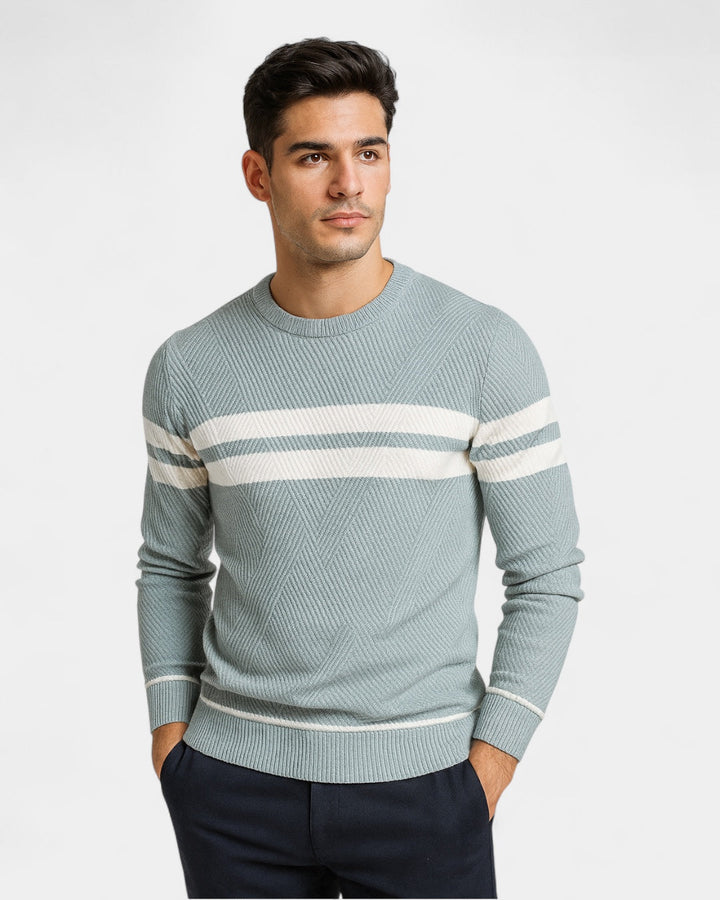 Pull homme en coton rayé à col rond, coupe slim, pour l’automne