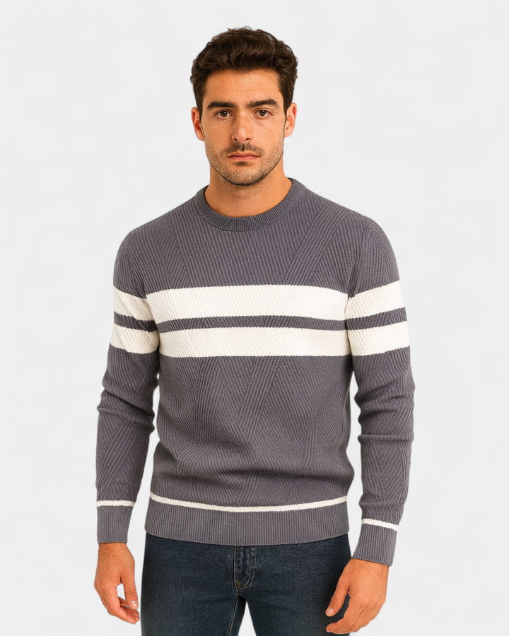 Pull homme en coton rayé à col rond, coupe slim, pour l’automne