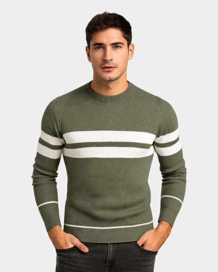 Pull homme en coton rayé à col rond, coupe slim, pour l’automne