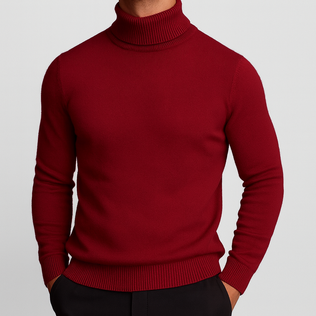 Col roulé en maille pour homme, pull classique d’automne à coupe ajustée