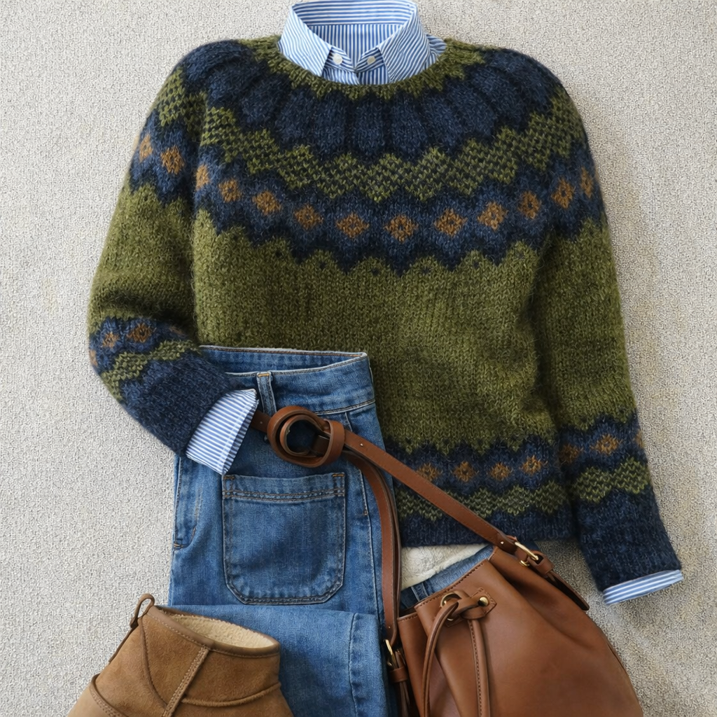 Women's knitted Nordic-pattern sweater for autumn