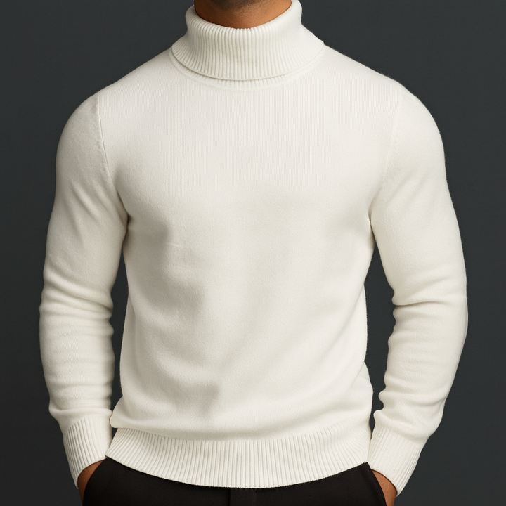 Col roulé en maille pour homme, pull classique d’automne à coupe ajustée