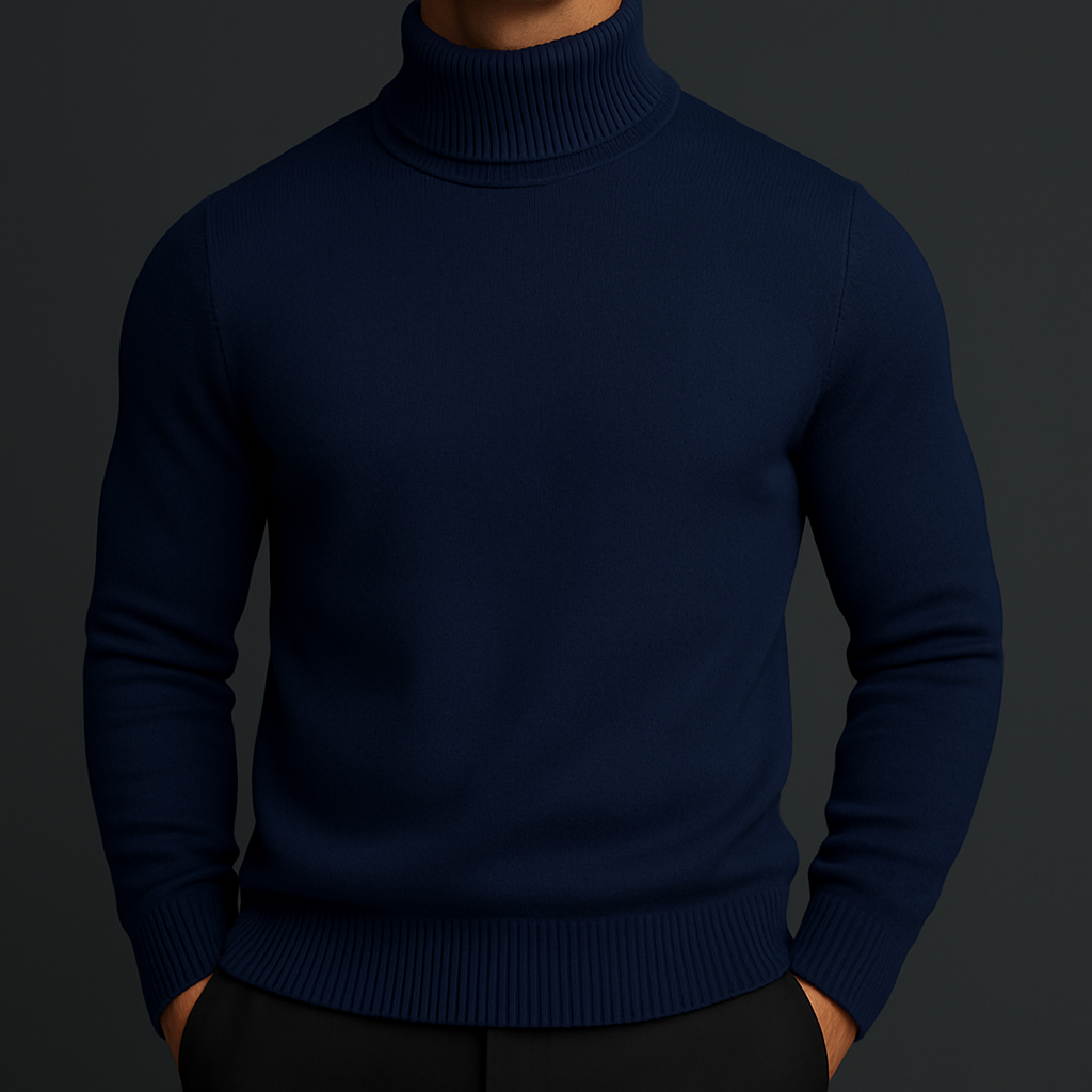 Col roulé en maille pour homme, pull classique d’automne à coupe ajustée