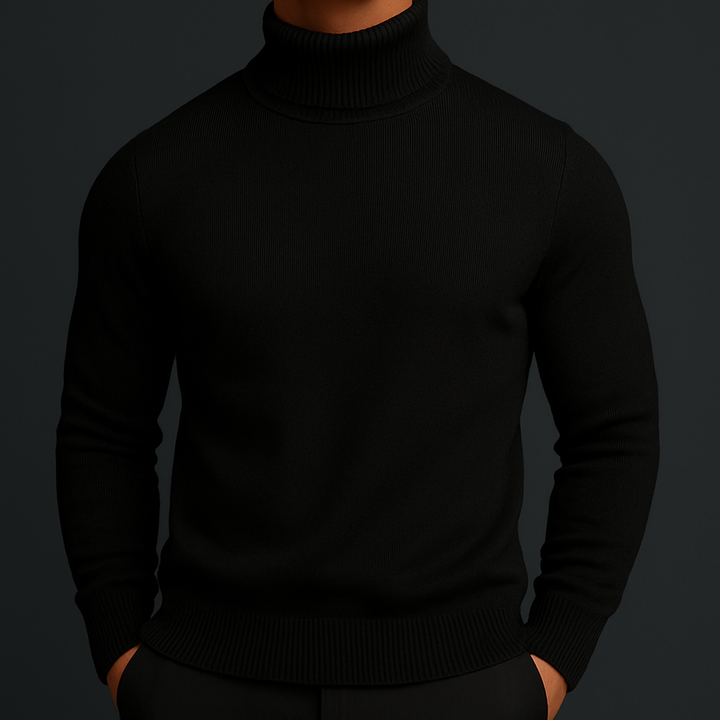 Col roulé en maille pour homme, pull classique d’automne à coupe ajustée