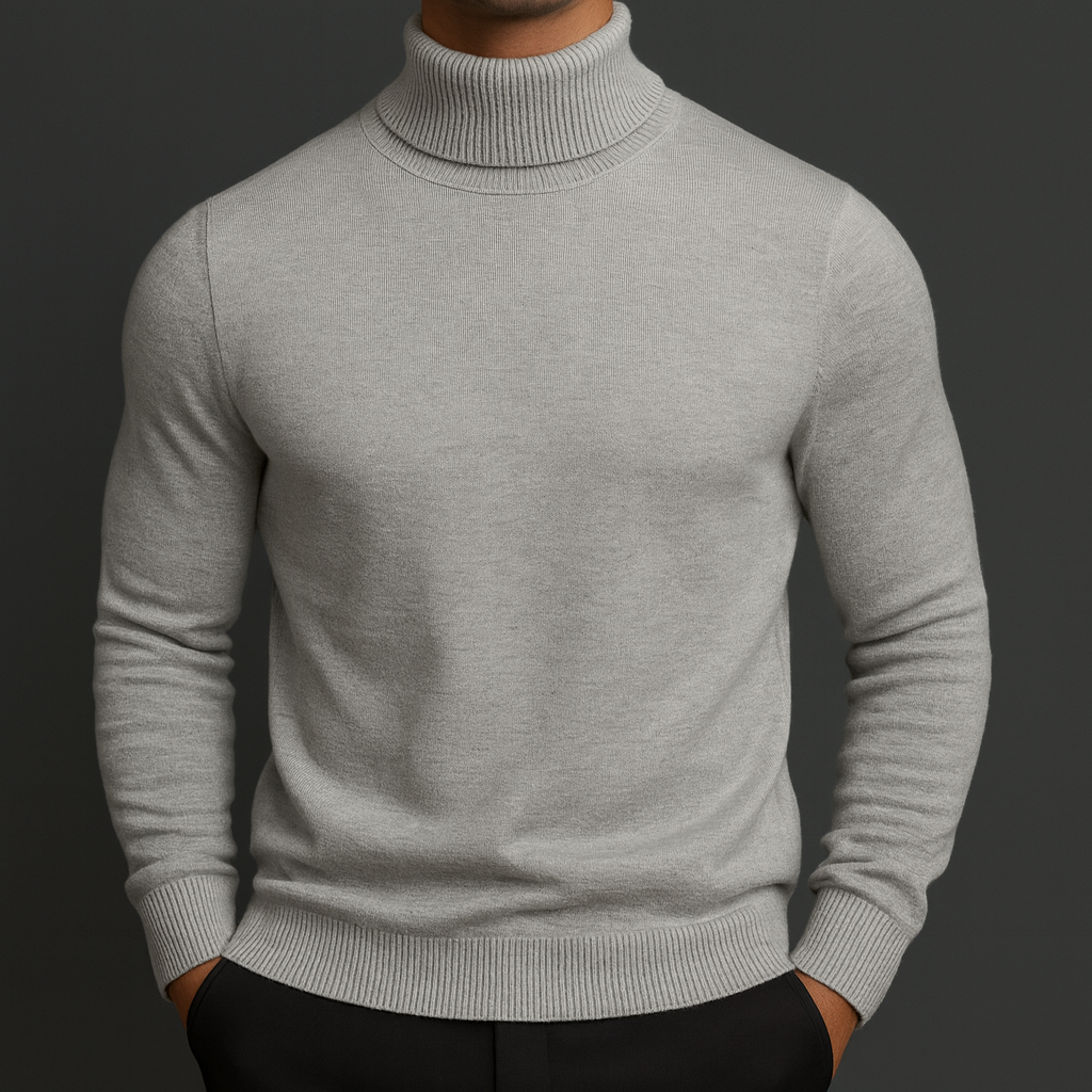 Col roulé en maille pour homme, pull classique d’automne à coupe ajustée