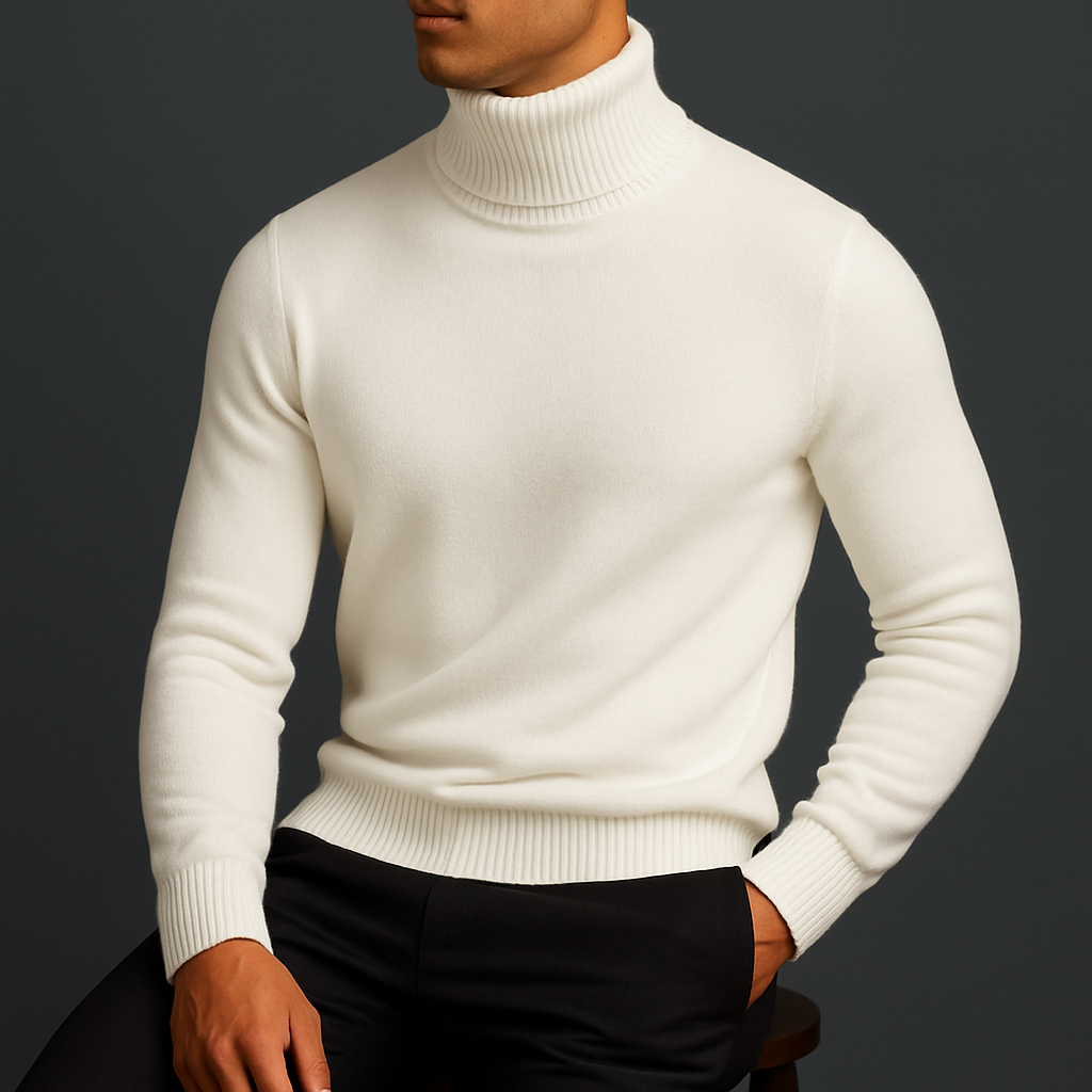 Col roulé en maille pour homme, pull classique d’automne à coupe ajustée