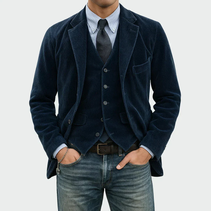 Veste homme en velours côtelé de coton, style automnal et élégance décontractée