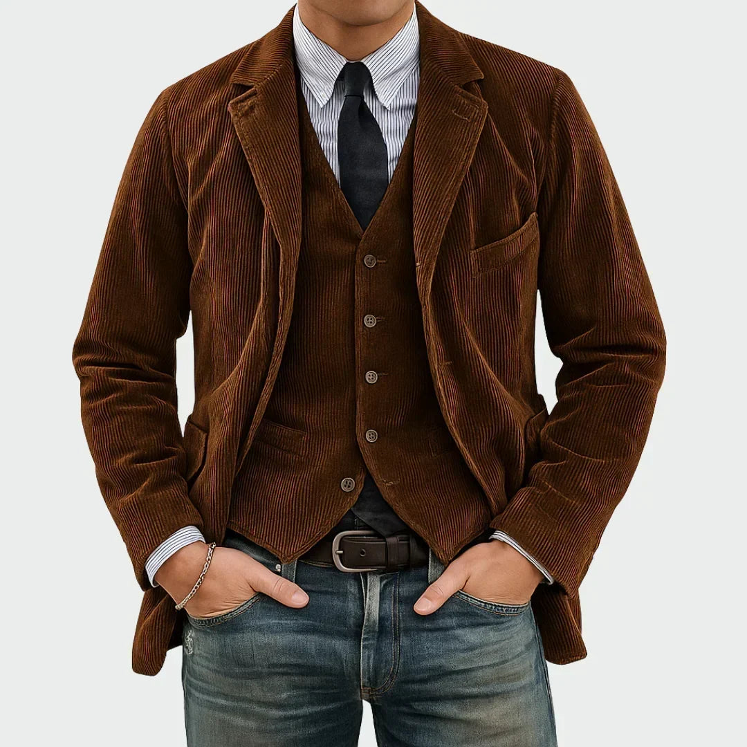 Veste homme en velours côtelé de coton, style automnal et élégance décontractée