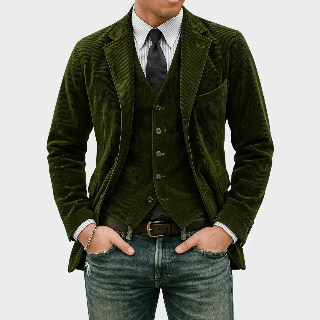Veste homme en velours côtelé de coton, style automnal et élégance décontractée