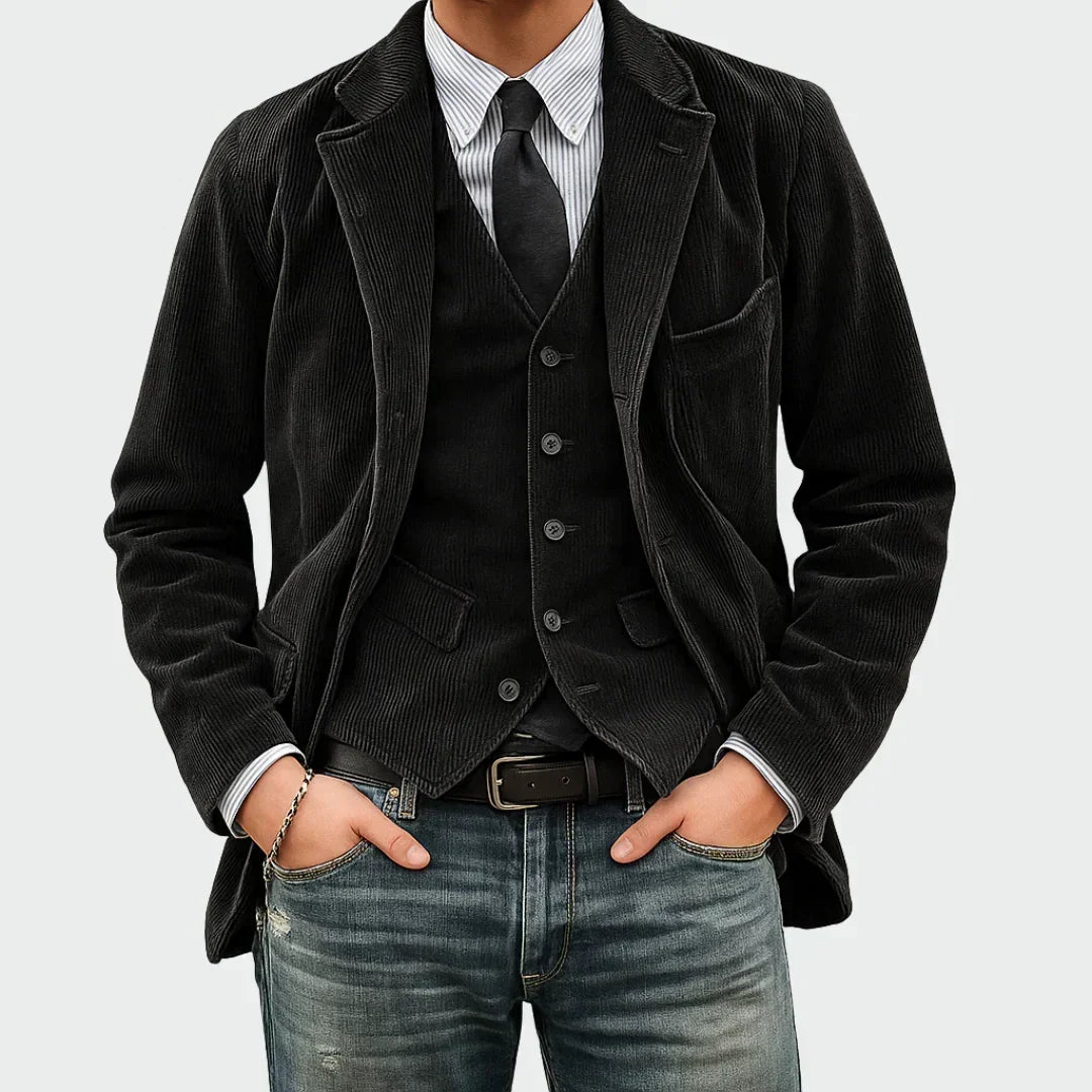 Veste homme en velours côtelé de coton, style automnal et élégance décontractée