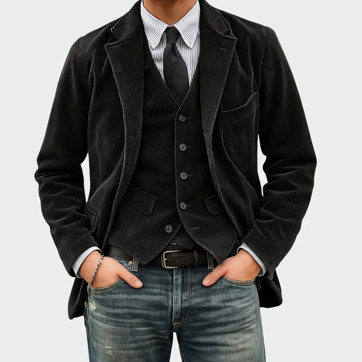 Veste homme en velours côtelé de coton, style automnal et élégance décontractée