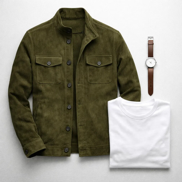 Veste militaire décontractée en cuir suédé pour homme, idéale pour l’automne