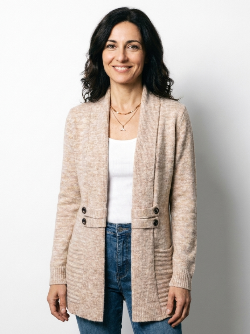Gilet long femme en maille à boutons décoratifs, cardigan ouvert doux et chaud pour l'automne
