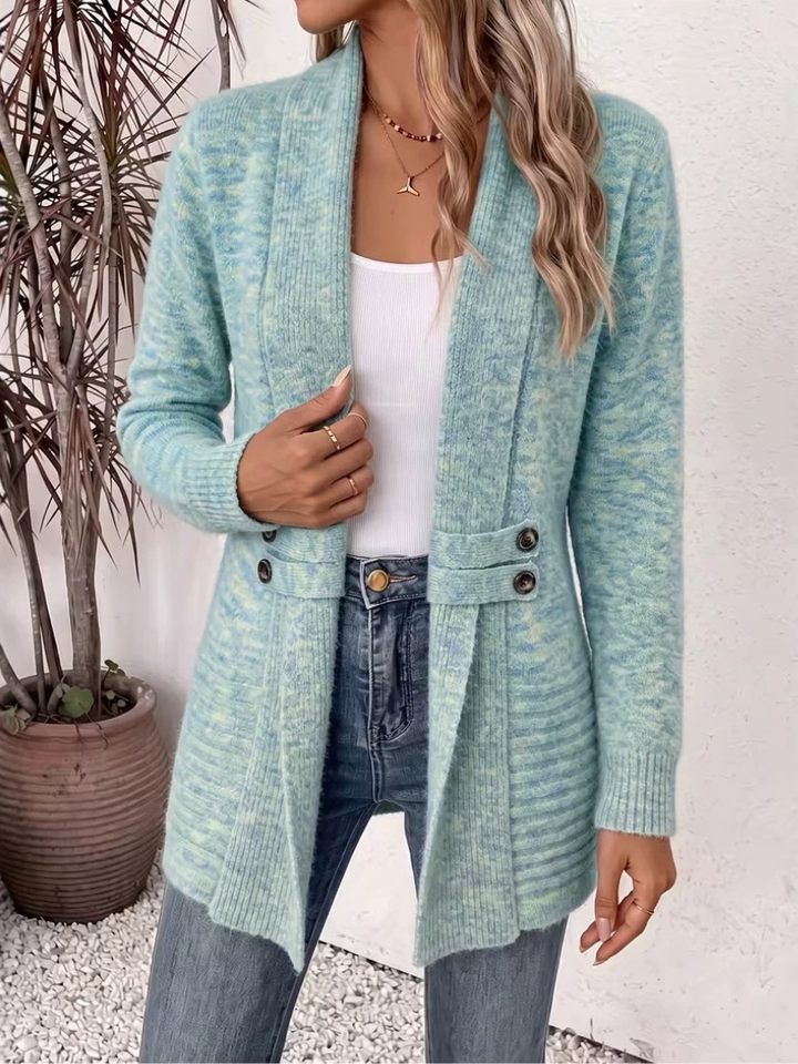 Gilet long femme en maille à boutons décoratifs, cardigan ouvert doux et chaud pour l'automne
