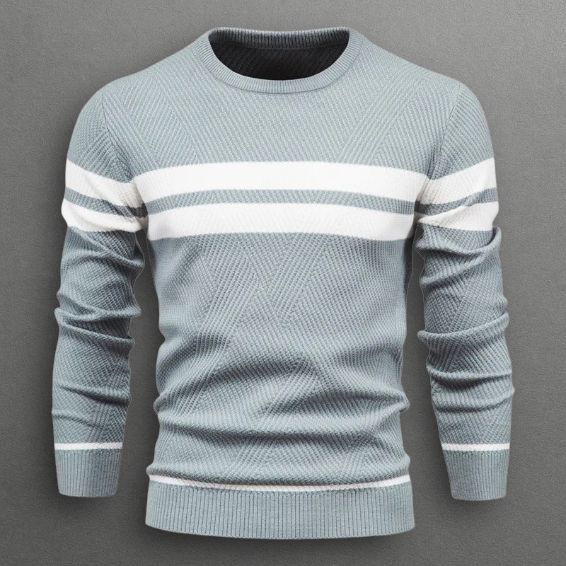 Pull homme rayé en coton à col rond pour l’automne
