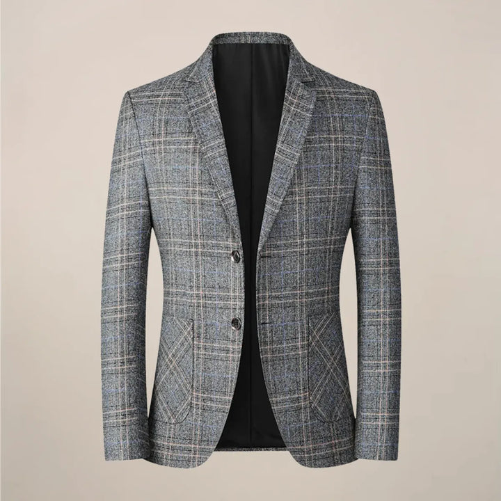 Slim-fit checked wool men's suit jacket for autumn