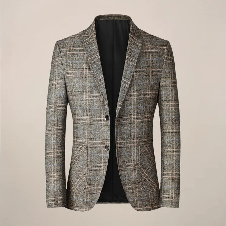 Slim-fit checked wool men's suit jacket for autumn