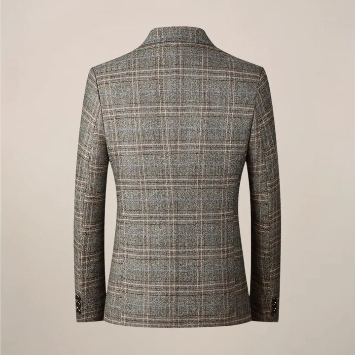 Slim-fit checked wool men's suit jacket for autumn