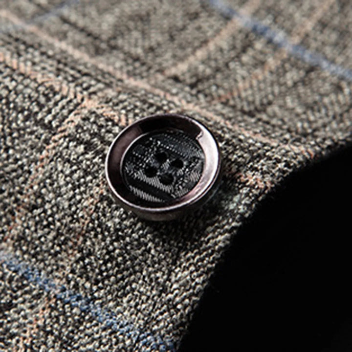 Slim-fit checked wool men's suit jacket for autumn