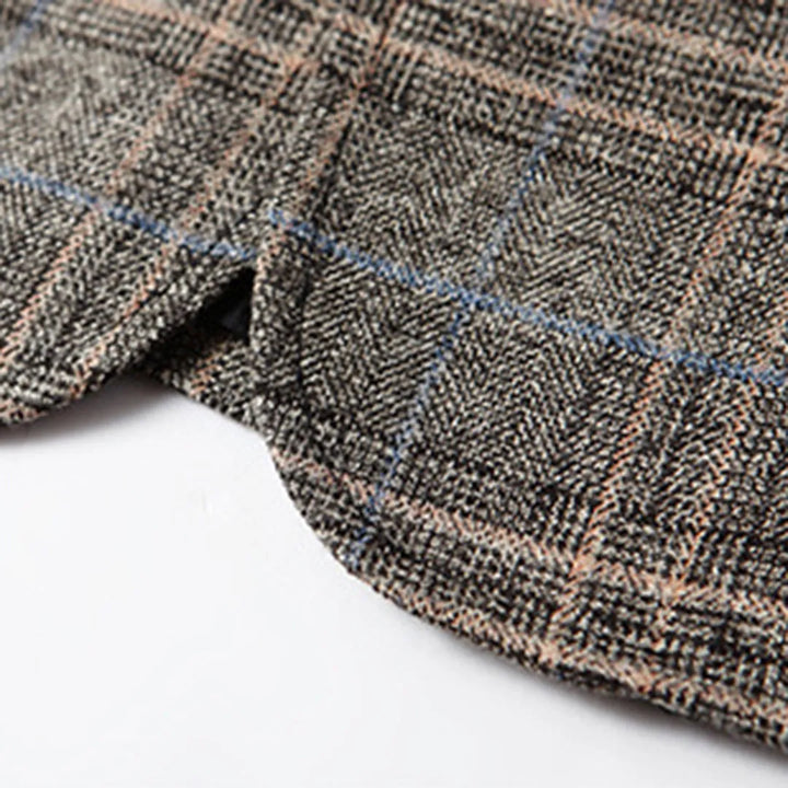Slim-fit checked wool men's suit jacket for autumn